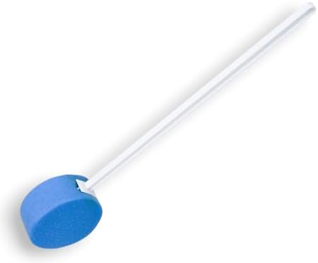 Essential Medical Supply Deluxe 2 Pack of Round Bath and Shower Sponges with 20" Long Plastic Handle and Hanging Hook - Extra Long Handle to Get to Hard to Reach Areas While Showering and Bathing