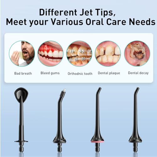COSLUS Water Dental Flosser Pick for Teeth: 4 Modes Cordless Portable 300ML Larger Tank Water Teeth Cleaner IPX7 Waterproof Flossing Cleaning Picks for Home Travel Black C30(FC5360)