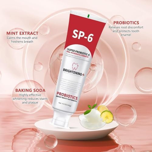 Sp-6 Probiotic Whitening Toothpaste, Sp-6 Ultra Whitening Toothpaste, with a Fluoride Free, Fresh Breath and Mint Flavored Enhancement Formula, Beneficial for Oral Health! 2pc (2)