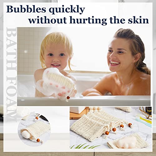 Cunhill 80 Pack Soap Saver Bag Exfoliating Sisal Soap Pouch with Drawstring Bar Wooden Bead Foaming and Drying Exfoliating Net for Bath and Shower (3.5x5.5 Inch)
