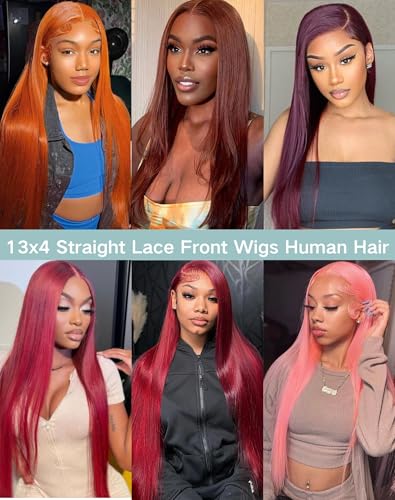 Amyes 30 Inch Straight Lace Front Wigs Human Hair 13x4 HD Lace Front Wig Pre Plucked 200 Density Glueless Wigs for Black Women Synthetic Mixed with Human Hair Wigs (Natural Black)