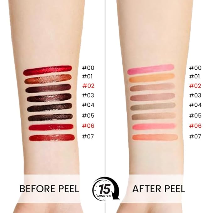 2 Pcs Matte Liquid Lip Stain Peel Off Lip Liner, Long Lasting Lip Tattoo, Waterproof & Transfer-Proof Lip Liner Peel Off Lip Gloss for All Skin Types. 0.12 fl oz #02+#06