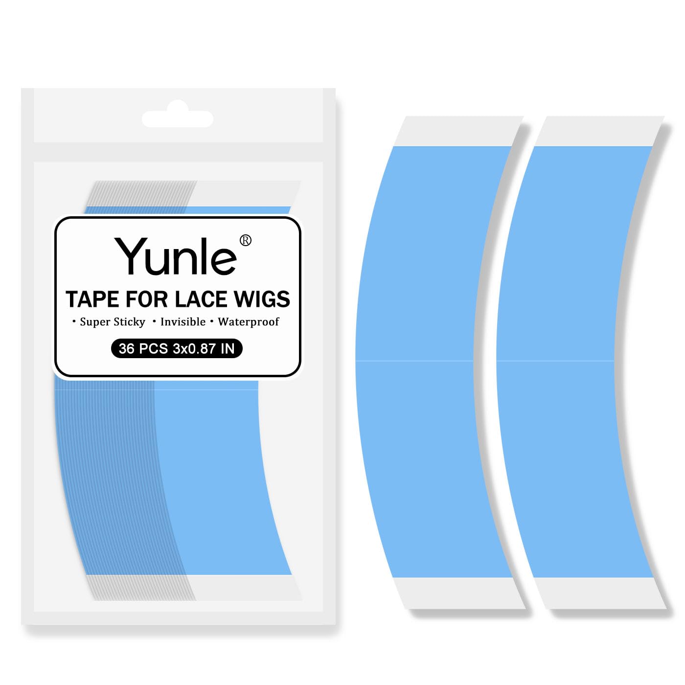Yunle Lace Front Wig Tape Double Sided Wig Tape for Lace Wigs 36 PCS Strong Adhesive Tape Waterproof Lace Tape for Wigs Toupee Hairpiece Blue 1/2