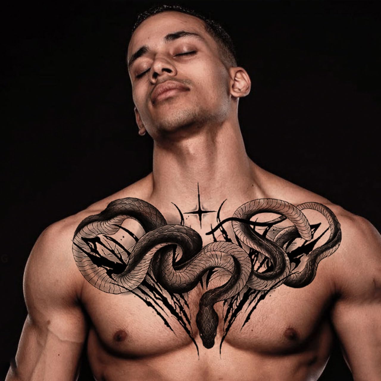 Chest Underboob Art Temporary Tattoos for Men Adult Temporary Neck Long Lasting Temp Realistic Fake Unique Tattoo