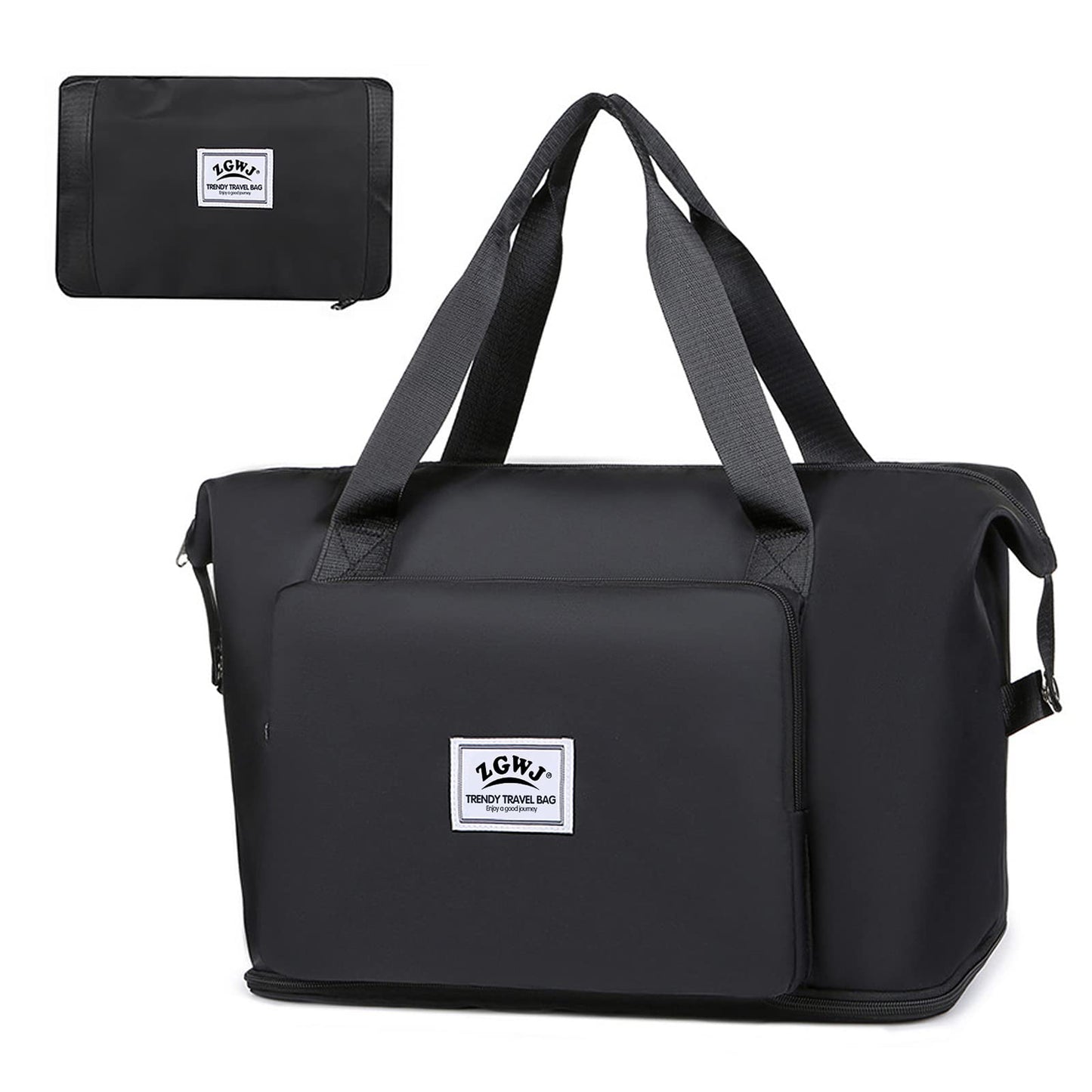 Travel Duffel Tote Bag,Waterproof Shoulder Weekender Bag For Women and Men Swim Sports Travel Gym Bag,Foldable and expandable bag Lightweight and easy Carry on Black