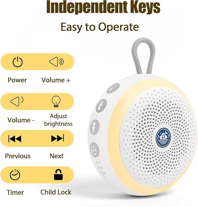 Baby Noise Machine โ Portable Sound Machine with Night Light for Baby Nursery โ Sleep Soother with White Noise, Rain Sounds & Sleep Music for Deep Restful Sleep