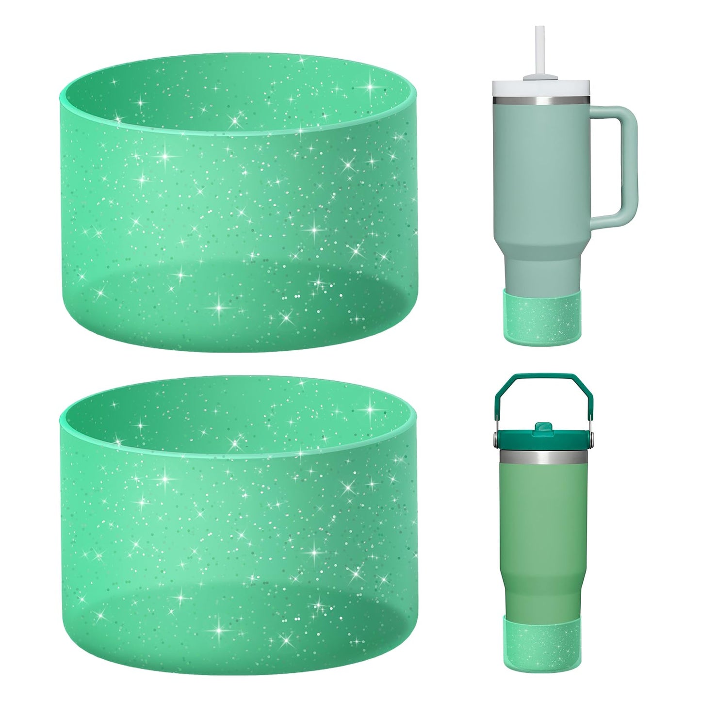 WUQID 2 Pack Bling Silicone Boot Compatible with Stanley Quencher Adventure 40oz & Stanley IceFlow 20oz 30oz, Reduces Dents Protective Water Bottle Bottom Cover Sleeve Compatible with Stanley Tumbler