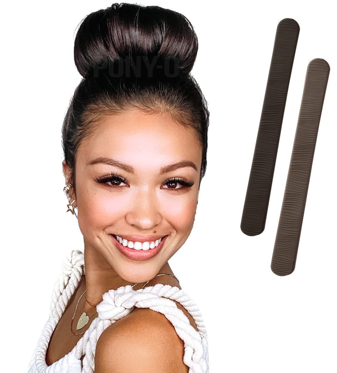 PONY-O Patented Donut Ponytail Holder BUN BARZ - 2 Pack No Damage Hair Bun Maker - Pony Tail Accessory for Easy Styling, Ballet Buns - Black and Brown