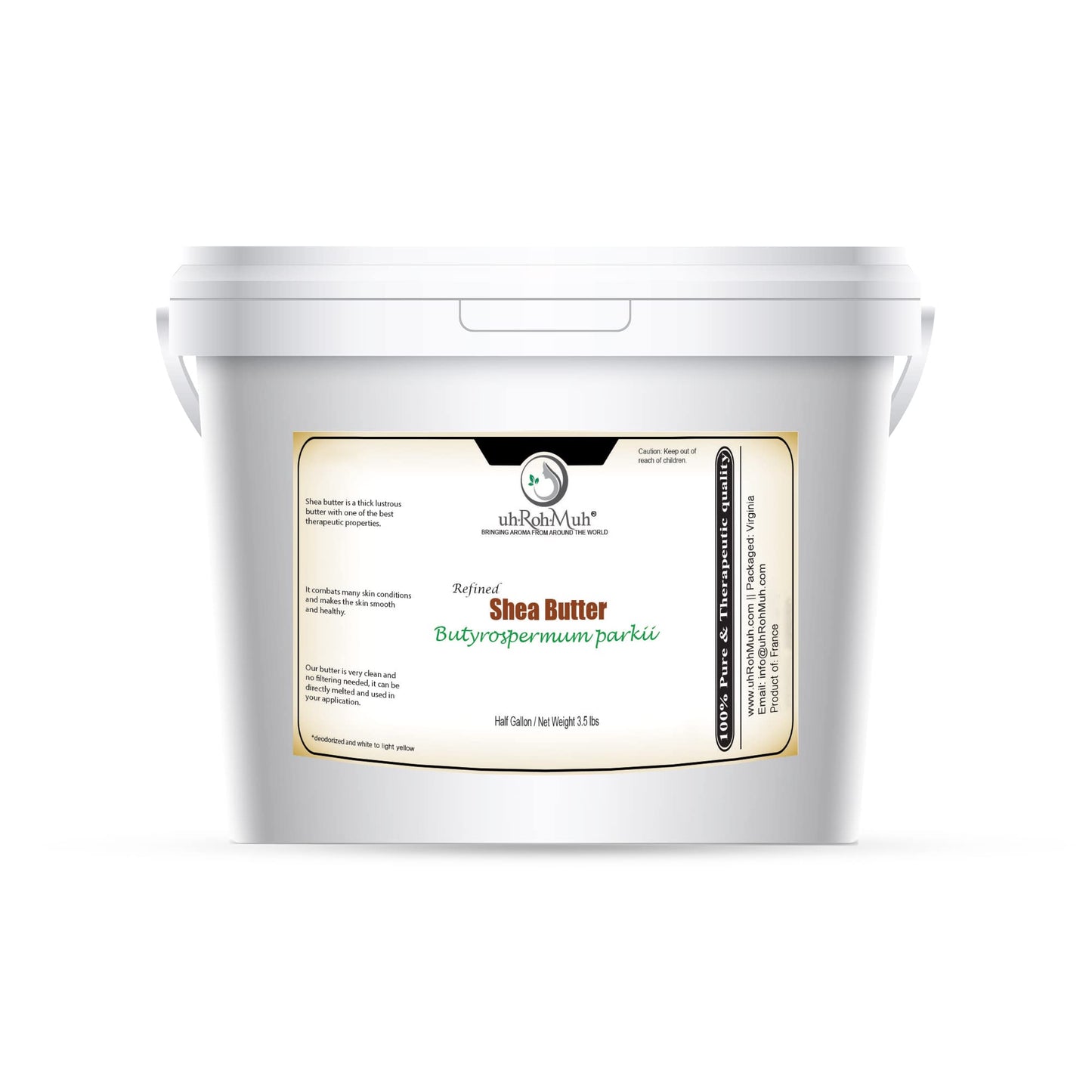 uh*Roh*Muh Half Gallon Refined Shea Butter from France | Nourishing Body Butter for Smooth Skin (Half Gallon - Net Wt. 1.6 Kg/3.5 lbs)