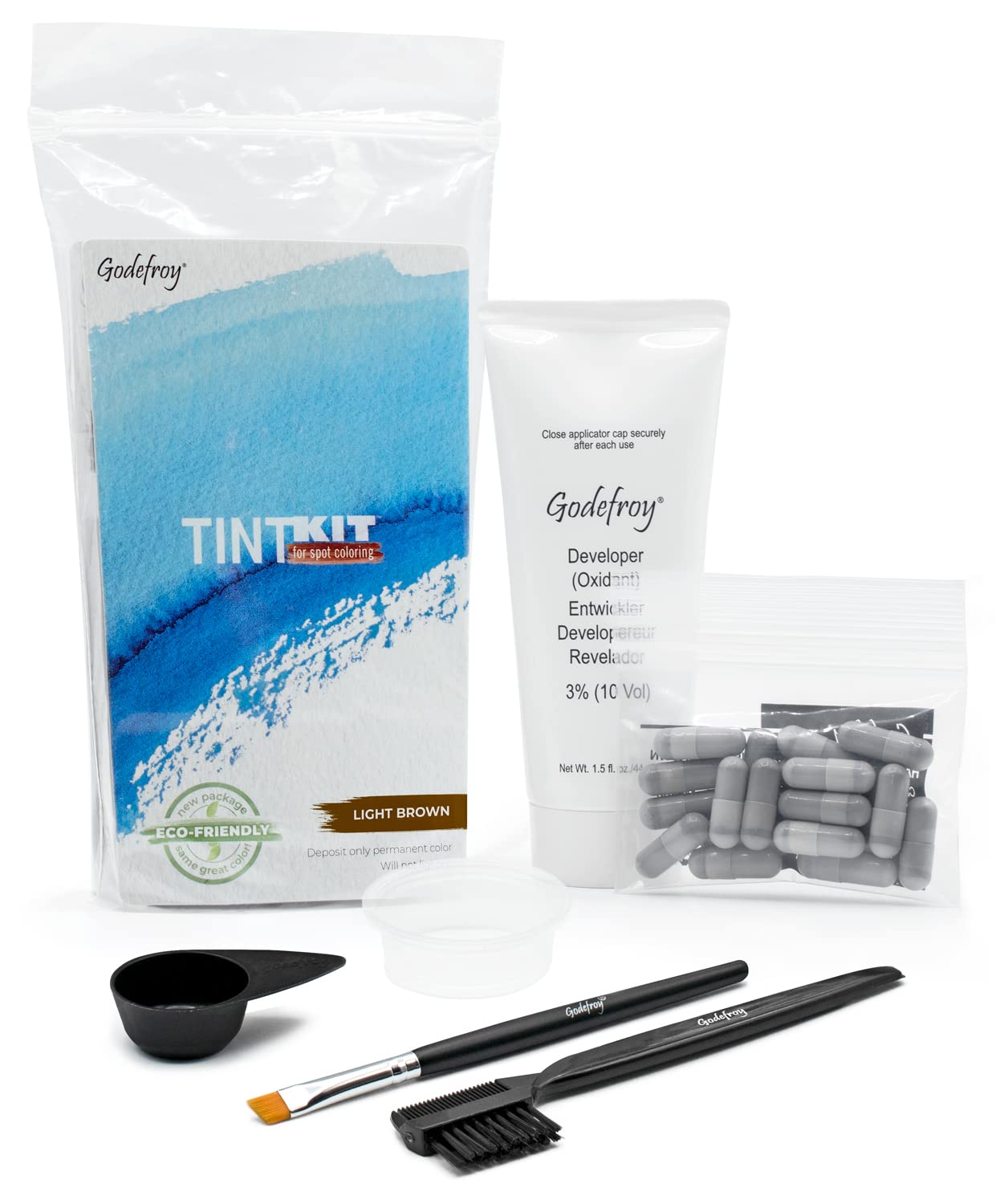Godefroy Hair Color Tint Kit for 100% Gray Coverage, Light Brown, 20 Applications, Long-Lasting Root Touch-Up for Men & Women, Pre-Measured Capsules, No Waste, DIY Salon-Quality Results at Home