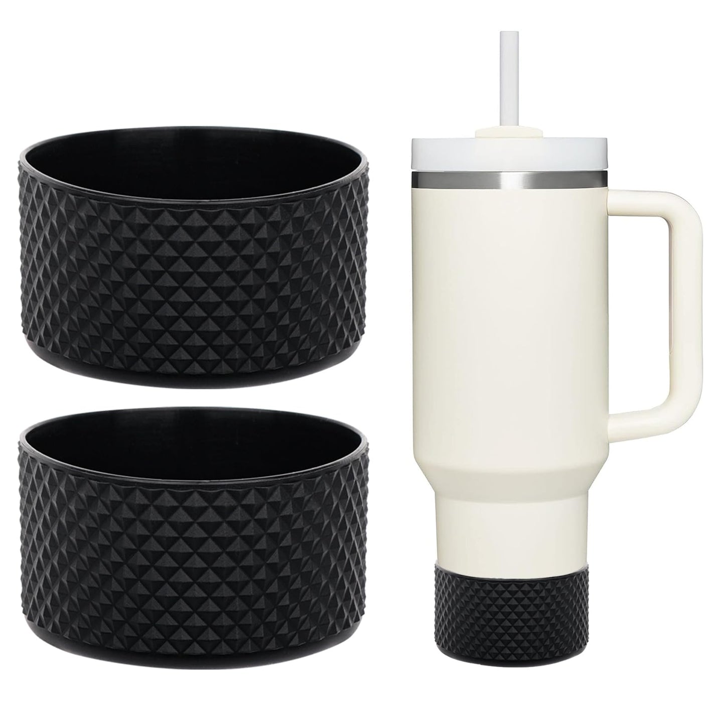 2 Pcs Tumbler Bottom Protector Flask Silicone Boot for Stanley Quencher Adventure 40oz & Stanley IceFlow 20oz 30oz and Compatible with Hydro Flask 12oz 21oz 24oz (Diamond blackx2)