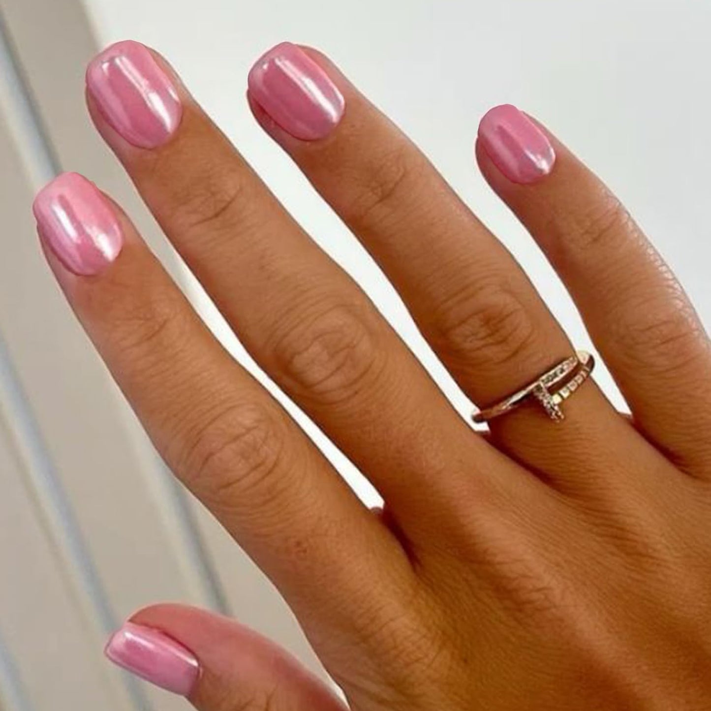 GLAMERMAID Extra Short Press on Nails, Nude Pink Fake Nails Short Squoval, Natural Round Square Glue on Nails Glossy Gel, Acrylic Chrome False Nail Kits for Women, Reusable Stick on Full Cover Nails