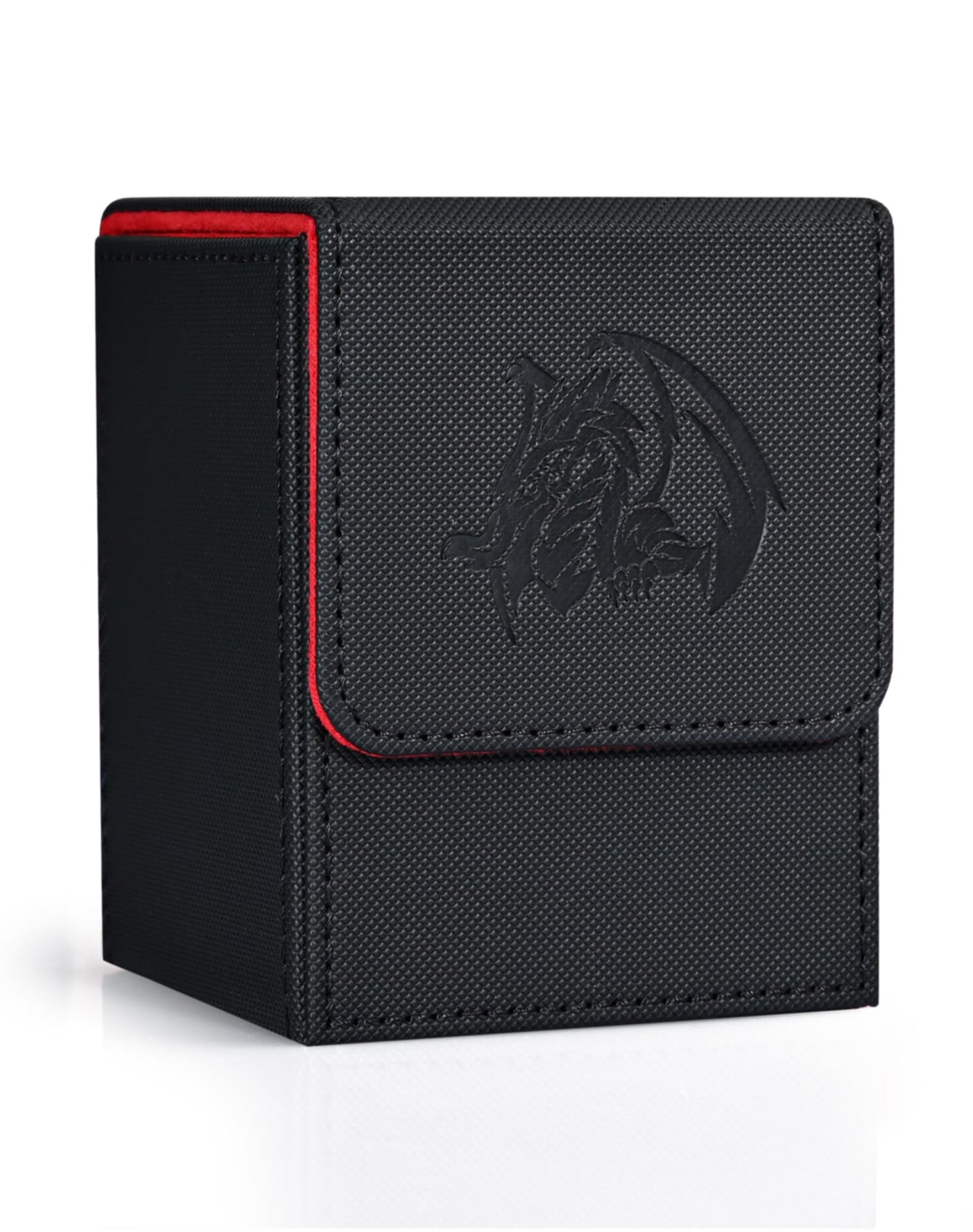 ZLCA Card Deck Box for Trading Cards with 2 Dividers, Card Storage Box Fits 100+ Single Sleeved Cards, PU Leather Card Deck Case Holder for Magic Commander TCG CCG οΌBlack&Red,Emperor DragonοΌ