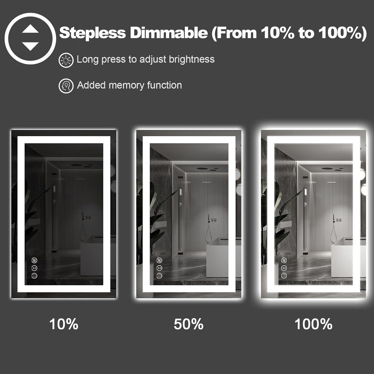 Amorho LED Bathroom Mirror 48" X36" with Front and Backlight, Stepless Dimmable Wall Mirrors with Anti-Fog, Shatter-Proof, Memory, 3 Colors, Double LED Vanity Mirror