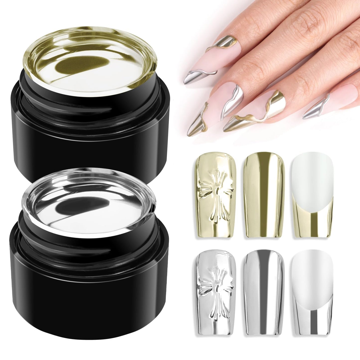 Makartt Chrome Gel Nail Polish Set: Metallic Gel Nail Polish, Silver and Gold 3D Metal Painting Gel for Nail Art Soak off UV/LED Glossy Mirror Effect Nail Glue Gel for Home Salon DIY Manicure(2pcs)