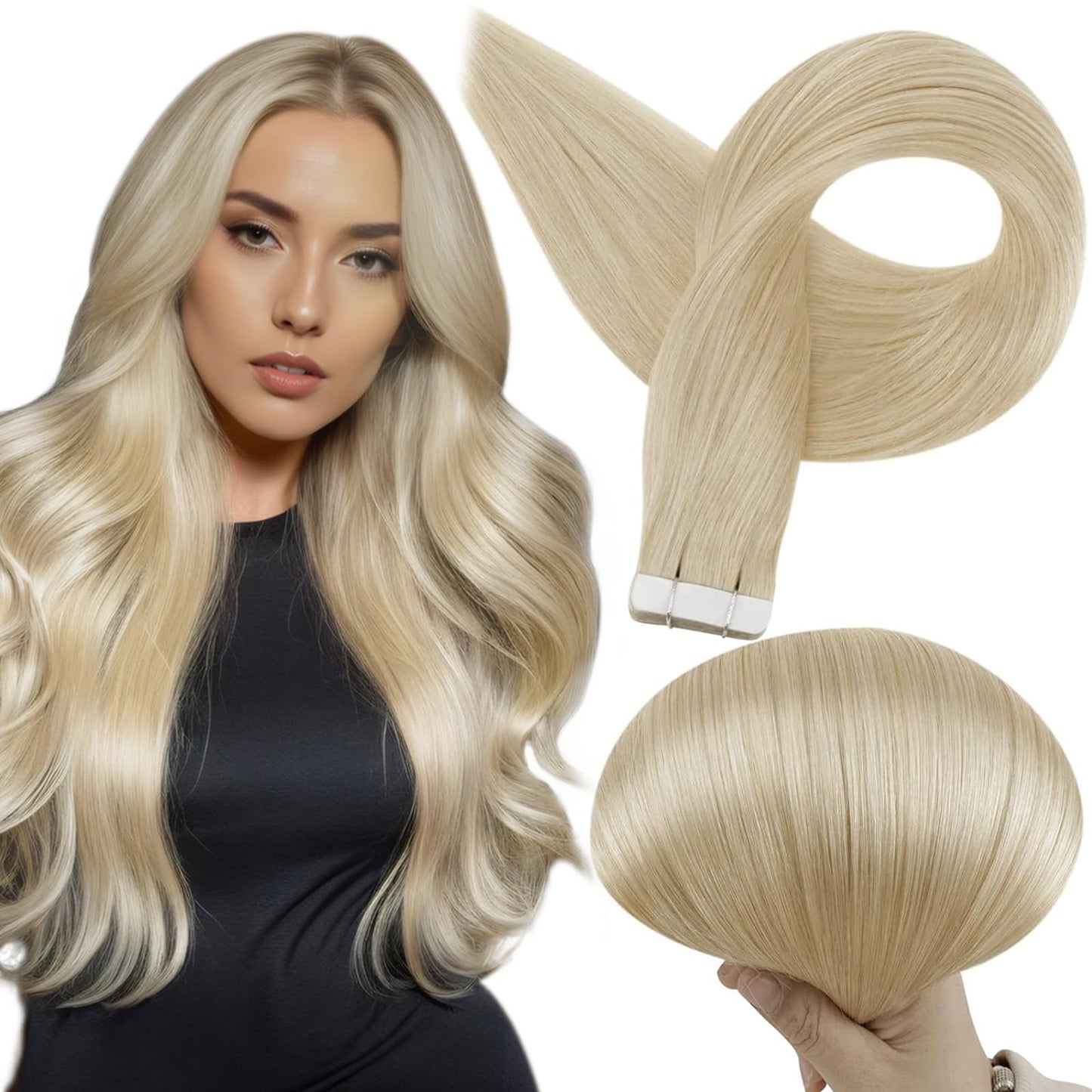 Full Shine Tape in Real Hair Extensions Blonde Real Human Hair 10 Inch Tape in Extensions Human Hair for Women 30 Gram 20 Pcs Double Sided Skin Weft Hair Extensions Tape ins Seamless Straight