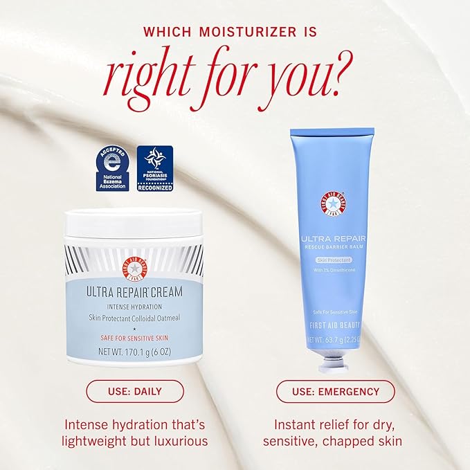 First Aid Beauty - Ultra Repair Cream, Intense Hydration Whipped Colloidal Oatmeal, Clinically Proven to Strengthen Skin Barrier & Help Relieve Eczema, Face & Body Moisturizer, 14oz Juicy Peach
