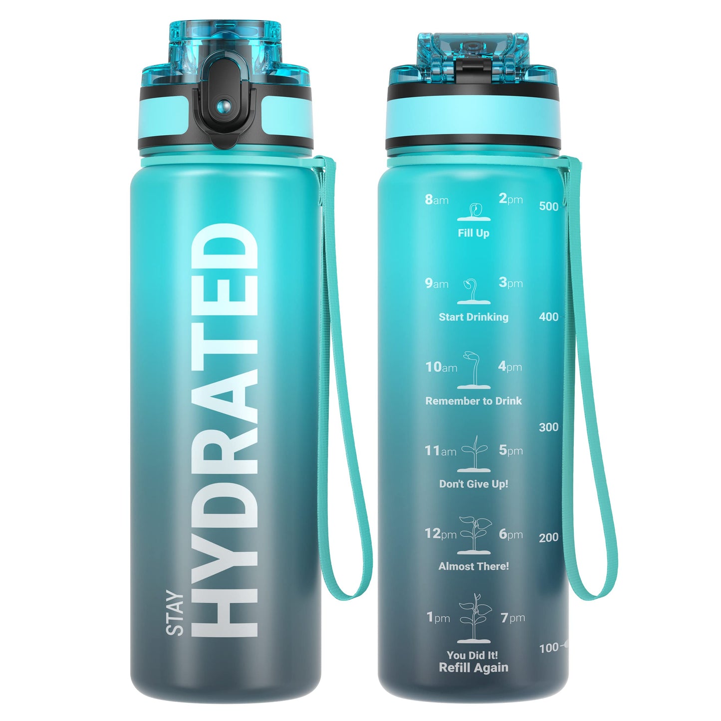 Sahara Sailor Water Bottles, 17oz Motivational Sports Water Bottle with Time Marker - Times to Drink - Tritan, BPA Free, Wide Mouth Leakproof, Fast Flow Technology with Clean Brush (1 Bottle)