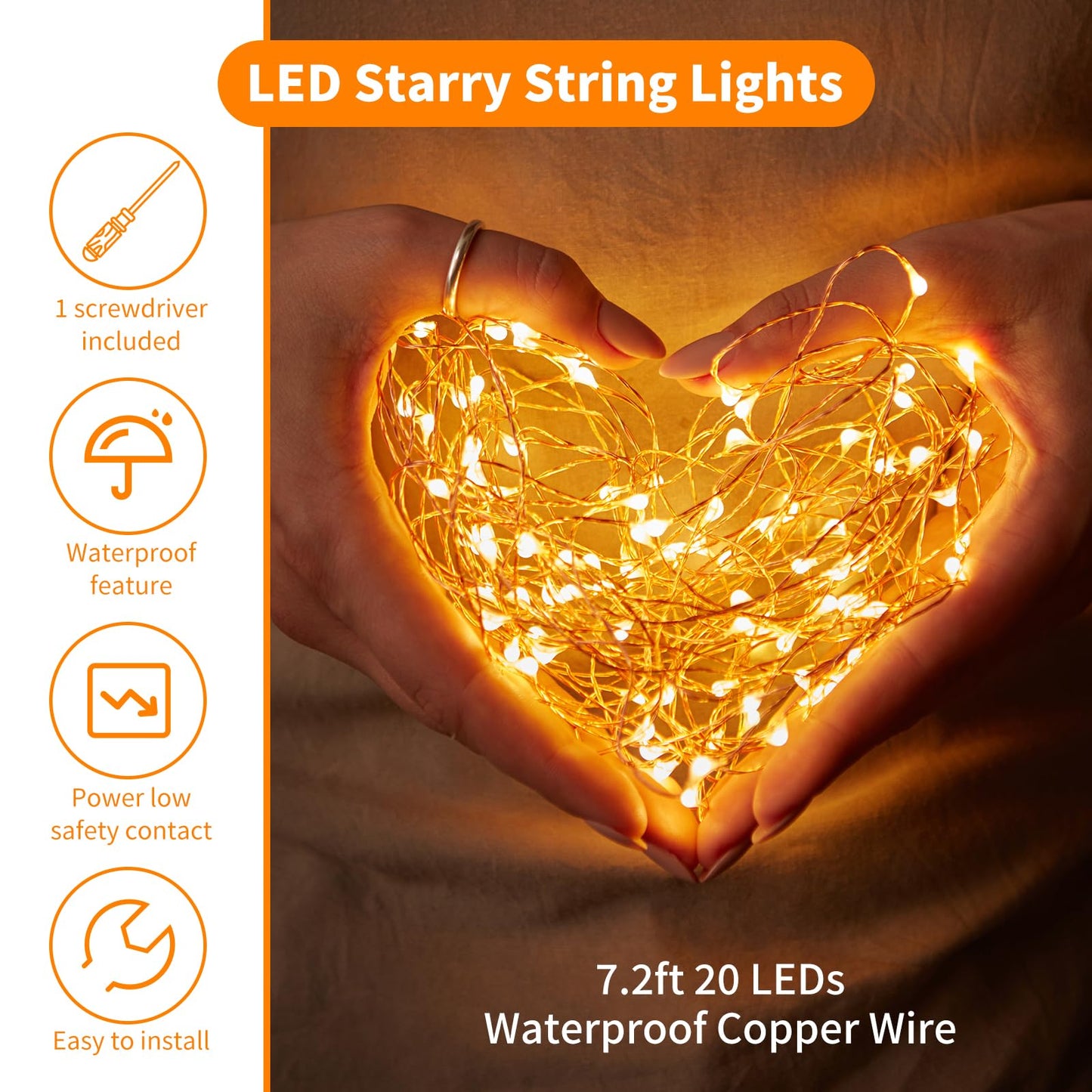 TingMiao 6 Pack Fairy Lights Battery Operated 7.2 ft 20 LED Mini String Lights Waterproof Copper Wire Firefly Starry Lights for Wedding Bedroom Party Christmas Decor(Warm White)