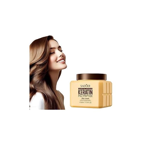 For SADOER Keratin Hair Mask,Hair Treatment,Smooth Slip Fluffy Hairstyle,Moisturizing and soothing Care Mask,nourishes hair,leaving it strong shiny 500ml 17.59 FL OZ