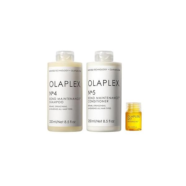 Olaplex Wash and Shine Hair Kit: No. 4, 5, 7, Shampoo & Conditioner Set to Cleanse, Hydrate, Control Frizz Up 72 Hours, Bonding Oil for Protect, For All Types