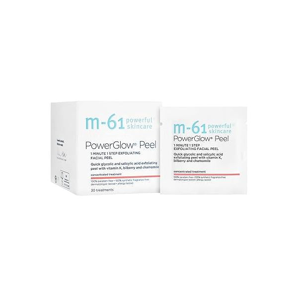 m-61 PowerGlow Peel | Exfoliating Facial Pad With Glycolic and Salicylic Acid. 1 Minute, Step, Packet.