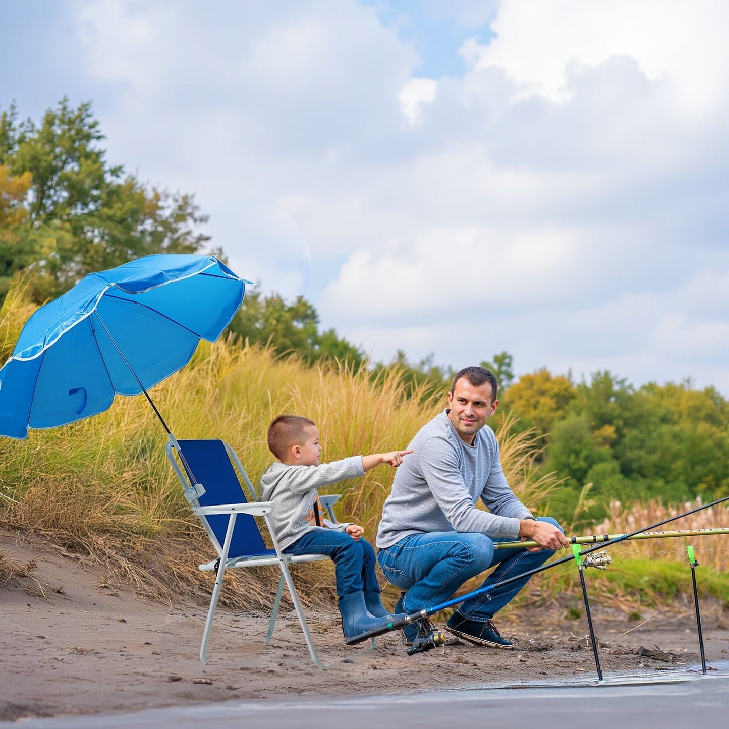 UBesGoo Folding Beach Chair with Umbrella 120kg Capacity, Lightweight for Outdoors, Camping & Travel, Blue