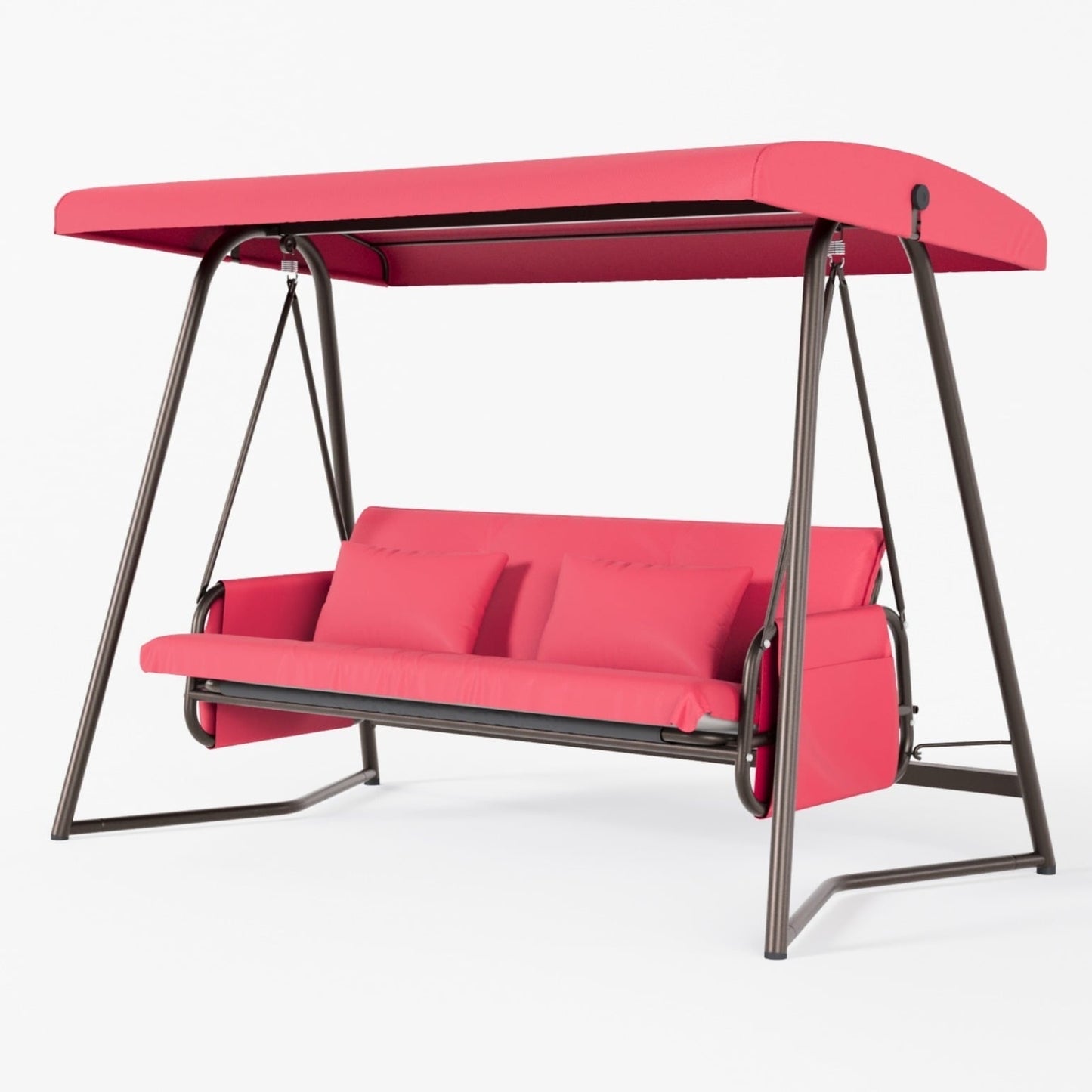 3-Seater Outdoor Patio Metal Swing Chair with Cushion and Adjustable Canopy, Comfortable Leisure Swing Bed with Adjustable Backrest, for Yard, Patio, Garden, Red