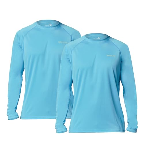 BALEAF Men's Sun Protection Shirts UV SPF T-Shirts UPF 50+ Long Sleeve Rash Guard Fishing Running 2 Pack Blue Size M