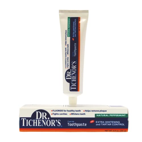 Dr. Tichenor's Extra Whitening and Tartar Control Fluoride Toothpaste - Cavity Fighting, Plaque Removal, and Teeth Whitening, with Natural Peppermint Flavor - 6.4 Ounce (Pack of 2)