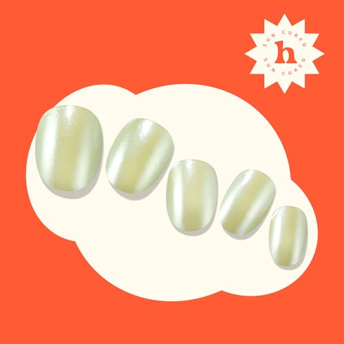 Semi Cured Gel Nail Strips | No LED Lamp Needed | Summer, Chrome, Green | Easy Apply & Remove, Salon Quality | Includes 28 Strips, 1 Prep Pads, Nail File & Wooden stick - Hey, Pistachio Crush