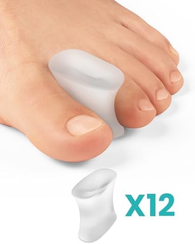 Upgraded Gel Toe Separators - 12 Pack Aloe Vera Extract Infused Silicone Toe Spacers for Straightening Overlapping Toes, Bunions, Calluses – Bunion Corrector for Men and Women(Medium Size)