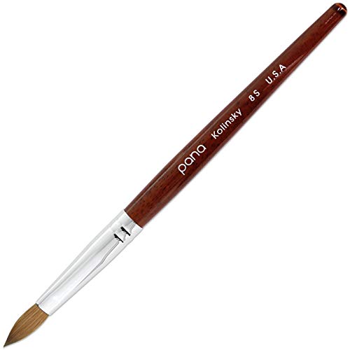 PANA Pure Kolinsky Hair Bristles Acrylic Nail Brush Oval Crimped Shaped Mahogany Wood Handle Professional Salon Quality (Size 8, Mahogany)