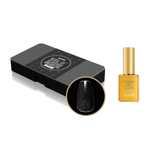 Aprés Nail Gel-X Natural Coffin Short Box of Tips & Extend Gel Bundle | Include 500 Tips & 15ml Extend Gel Gold Bottle | Premium Quality | 10 Sizes 0-9 | No size 00 included