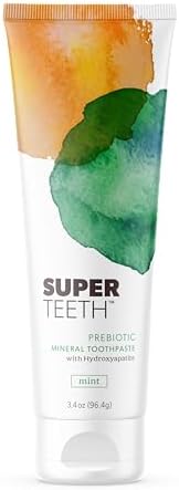 SuperTeeth Prebiotic Mineral Toothpaste for Adults & Kids with Hydroxyapatite | Fights Cavities & Plaque Buildup | Breath Freshener | Fluoride Free & SLS Free | Remineralizes Teeth | USA-Made | Mint