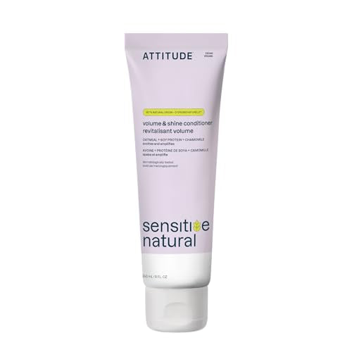 ATTITUDE Hair Conditioner for Sensitive Dry Scalp, For Thin Hair, Soothing Oat, Naturally Derived Ingredients, Dermatologically Tested, Vegan Detangler, Volume and Shine, 8 Fl Oz
