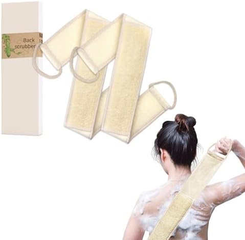 Natural Loofah Strap,Back Scrubber Made from Organic Loofa for Shower,Exfoliating Bath Luffa Sponge for Men and Women (2Pack)