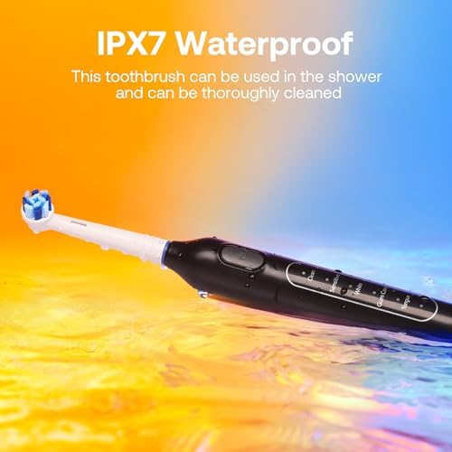 Bitvae R1 Rotating Electric Toothbrush with 8 Brush Heads for Adults and Kids, 60-Day Battery Life, 5 Modes Rechargeable Power Toothbrush with 2-Minute Smart Timer, Black