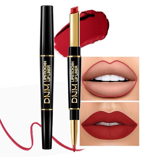 evpct 1Pcs Red Velvet Matte Lip Liner and Lipstick Combo Set Kit for Women, DNM Lovely Sexy Rose Red Magic 24 Hours Lipstick and Lip Liner Gloss Stain Makeup Set Long Lasting Waterproof 24 labial, 41#