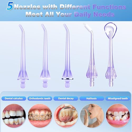 TOVENDOR Electric Water Flosser, Cordless Rechargeable Dental Oral Irrigator IPX7 Waterproof 300ML Travel Water Teeth Cleaner with 5 Tips for Braces Care Teeth Gums Cleaning, Home Office Daily Use