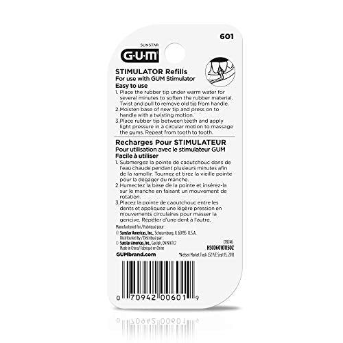 GUM Stimulator Refills - 3 Rubber Tips Included - Compatible with The GUM Stimulator Permanent Handle - Massager for Gums, Plaque Removal and Gum Health, 3ct, 6pk