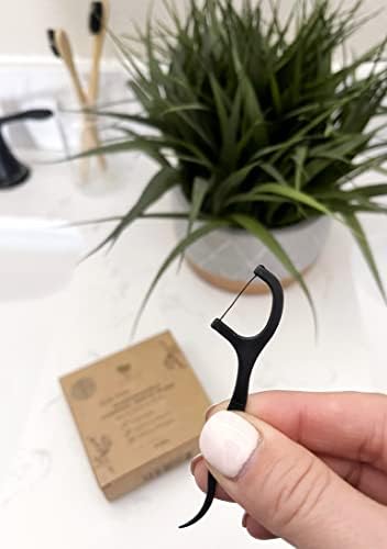 Vegan Biodegradable Dental Floss Picks (200 Count) - Natural | Sustainable | Eco-Friendly | Charcoal Dental Flossers for a Zero Waste Oral Care (3 Inch)