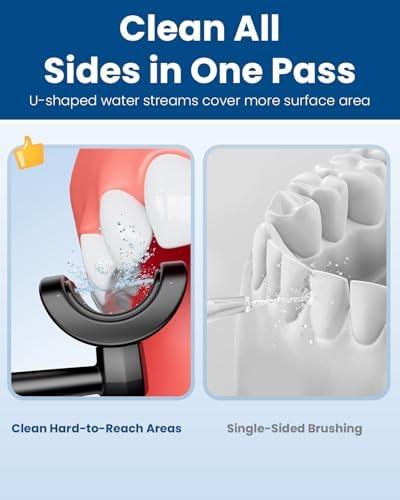 Water Flosser for Teeth Cleaning with 4 U-Shaped Jet, 350ML Rechargeable, Cordless Water Dental Flosser with 4 Modes & 4 Adjustable Levels, Cleans Inner/Outer Teeth for Home and Travel