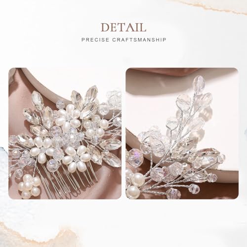 JAKAWIN Bride Wedding Hair Comb Pearl Flower Hair Piece Rhinestone Bridal Hair Accessories for Women HC034 (Silver)