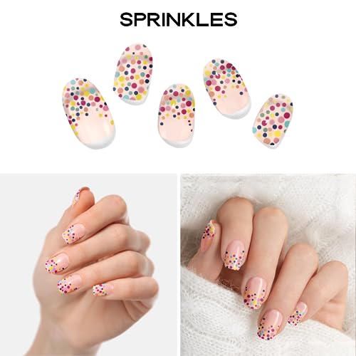 Semi Cured Gel Nail Strips with 20 Pieces, Salon Quality Nail Wraps for Women, Confetti ColorfulUV Gel Nail Stickers, UV Light Required, Sprinkles