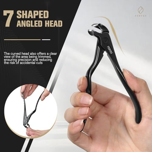 FERYES Ergonomic Non-Slip Long Handle Nail Clippers for Seniors, Unique Angled Head Curve Wide Jaw Opening Toenail Clipper with Catcher for Thick Toenails and Fingernails