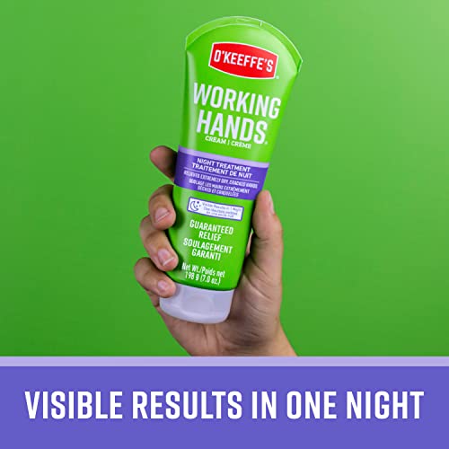 O'Keeffe's Working Hands Hand Cream Plus Night Treatment Cream Bundle - 3 oz Tubes (2 total) - Repairing Skincare for Cracked, Dry Hands