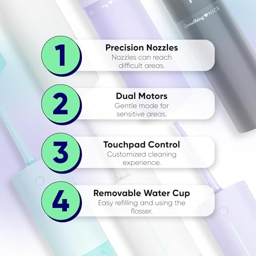 SOMETHING NICE AquaClean Duo Water Flosser - Portable, Waterproof, Includes Nozzles, Magnetic Charger, & Travel Bag | Dentist Designed Cordless Flosser for Teeth Cleaning Ideal for Braces (Black)