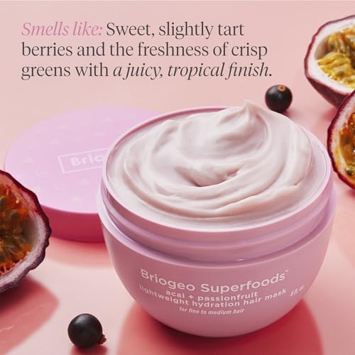 Briogeo Superfoods Acai + Passionfruit Lightweight Hydration Hair Mask – Deep Conditioner for Fine Hair, Boosts Shine & Softness, Weightless Moisture, Vegan & Cruelty-Free