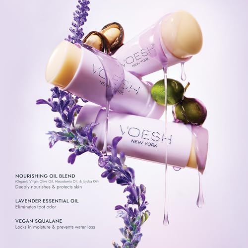 VOESH Heel Repair Duo, Solemate Heel Repair Balm & Moisturizing Heel Socks, Cracked Heel Stick Balm, Foot Care for Men & Women, at-Home Foot Care, Fuzzy Heel Socks, Toeless Spa Socks - Lavender